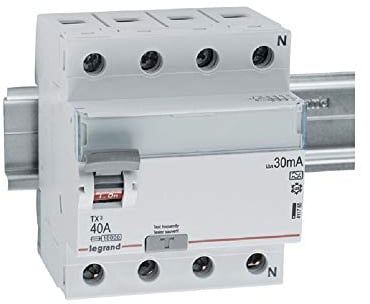LEGRAND, TX3 Fehlerstromschutzschalter, Typ A, 4-polig, 40 A, 30 mA, 400 VAC, unverzögert, Schaltstellungsanzeige, nach VDE 0664-10, EN 61008-1, 411765