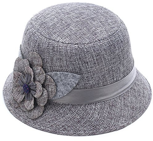 Kuyou Damen Sonnenhut Sommerhut Fischer Kappen Fedora Leinen Hut (Grau)