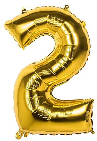 Boland 22022 - Folienballon Zahl '2' Gold 86 cm, Gold, Zahlenballon, Nummer, Ballon, Luft, Geburtstag, Jubiläum, Kindergeburtstag, Geschenk