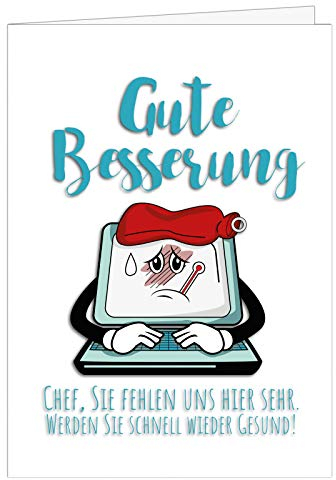 Große Grußkarte XXL (A4) Gute Besserung/Kranker Laptop/Chef/mit Umschlag/Edle Design Klappkarte/Krank/Gesundheit/im Krankenhaus/Extra Groß/Edle Maxi Genesungskarte