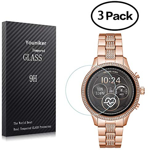 Youniker Lot de 3 protections d'écran en verre trempé pour montre connectée Michael Kors Access Runway 2018 - 9H 0,3 mm - Anti-rayures et sans bulles