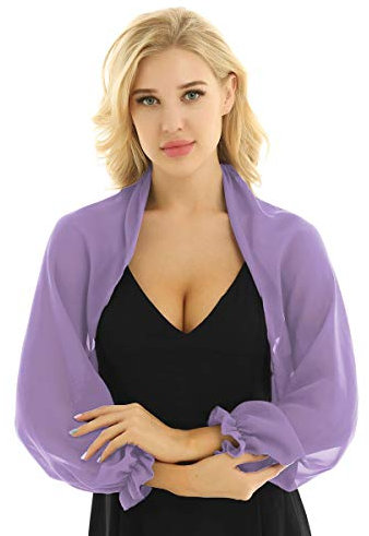 Freebily Donna Bolero Elegante Cerimonia Chiffon Morbido Manica Lunga Sbuffo Leggero Coprispalle Matrimonio Sposa Cardigan Damigella Copricostumi Viola Chiaro Taglia Unica