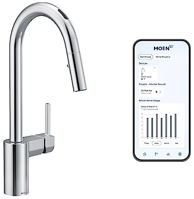 Moen 7565EVC Align U by Moen - Grifo de cocina desplegable inteligente con control de voz y MotionSense, cromado