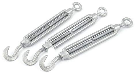 50 stück Spannschloss M8 Haken/Öse | Stahl C15, galvanisch verzinkt | Seilspanner für Drahtseil Spanner Stahlseil Draht zubehör für Seilwerk | [ DQ-PP ]