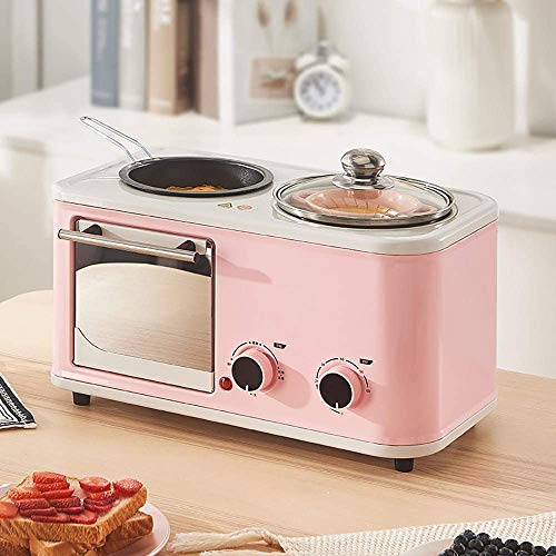 Lloow 5L Tre-in-One Mini-Forno, Piccola Macchina per la Prima Colazione Multifunzione, friggere, bollire, friggere per Lo Stesso Tempo, Consente di Risparmiare Il Vostro Tempo è Il miglior Aiuto,Rosa