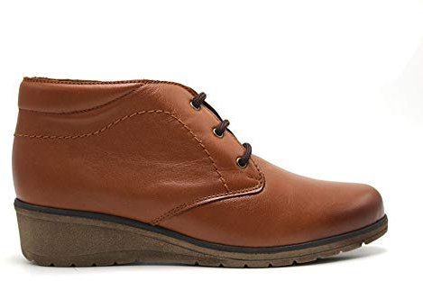 tupie - Botín liso de piel, con cuña de 4cm, cordones, plantilla extraible, suela de goma antideslizante, para: Mujer color: CUERO talla:41