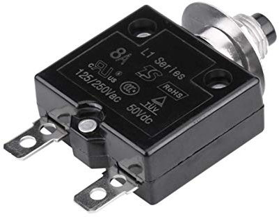 Interruttore Magnetotermico, 5-30 A CC 50 V CA 125-250 V 50/60 Hz Ripristino Manuale Interruttore Termico Interruttore Automatico Protezione da Sovraccarico Sovracorrente(8A)