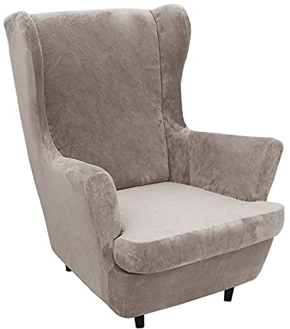 GYHH 2 Stück Samt Plüsch Stretch Sesselbezug Ohrensessel Schonbezug Ohrensesselbezuga Möbelbezüge Für Sessel Stühle Wohnzimmer (Taupe)
