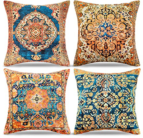 Ethnische Kissenbezüge, marokkanische Kissenbezüge, Retro-Teppiche, geometrische dekorative Kissen, orientalische Kissenbezüge, Leinenkissen für Sofa, Schlafzimmer, Außenbereich, Garten, 45 x 45 cm,