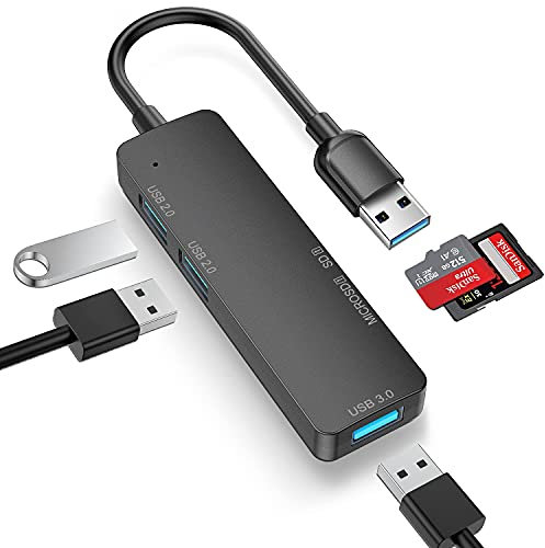 USB 3.0 HUB LUONOCAN Slim High-Speed USB Extension Multi Port Adapter with SD&Micro SD Memory Card Reader for PS4/5,USB A Desktop PC and Laptop (Black)