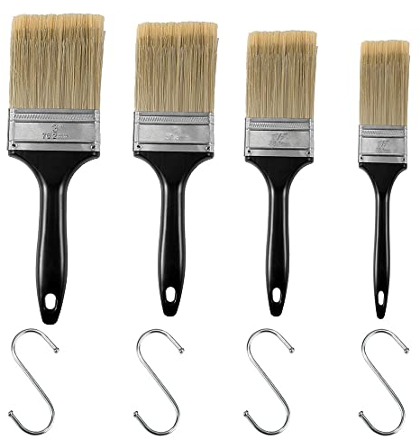 YIXISI 4 Stücke Malerpinsel Set, Flachpinsel, Lackierpinsel, Pinsel Set, Pinsel für Lasur, Mit 4 S-Haken, Passend für Alle Dekorativen Malwerkzeuge, (1, 1.5, 2, 3 Inch)