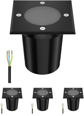 ledscom.de 4 Stück Bodeneinbauleuchte RELI für außen, IP67, schwarz, eckig, 11 x 11cm, 1x GU10 max. 15W, gefrostet