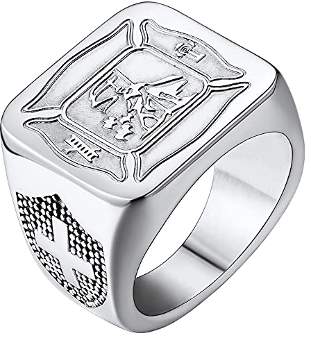 FaithHeart Edelstahl Fingerring für Herren Männer Saint Florian Fingerring Herren Männer Heiliger Florian Ring Schutzengel Ring für Geburtstag Vatertag