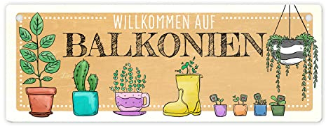 Willkommen auf Balkonien Metallschild L in 10,5x28cm in gelb