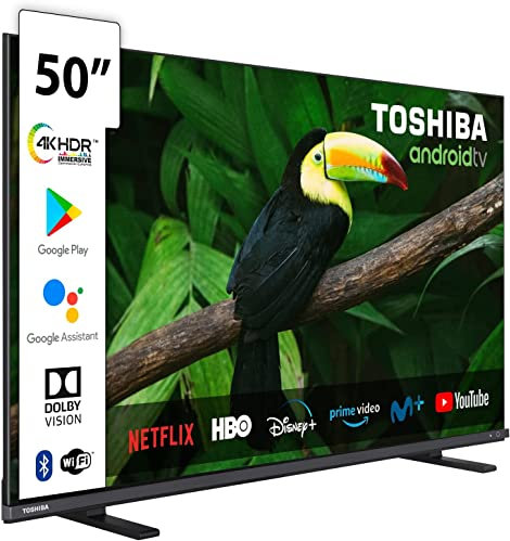 Toshiba Televisor 50UA4C63DG, Android TV de 50 pulgadas, 4K Ultra HD, Google Chromecast integrado, control por voz mediante Google Assistant, conexión WIFI y Bluetooth