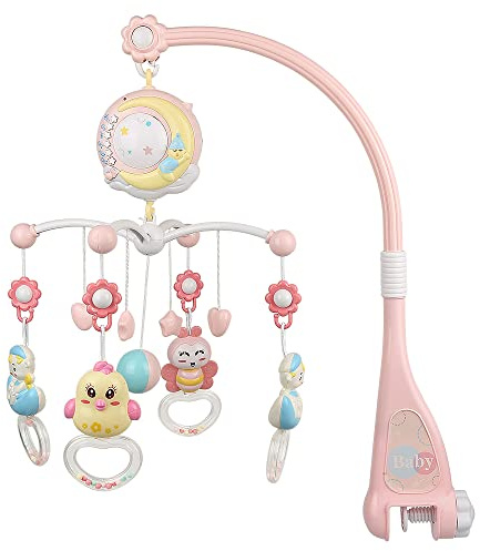 Baby Musik Krippe Handy, 360 ° drehbares Baby-Kinderbett mit Musik und Lichtern, Hängendes geborenes Kinderbettspielzeug Babybett Glockenspielzeug mit Fernbedienung und Projektion