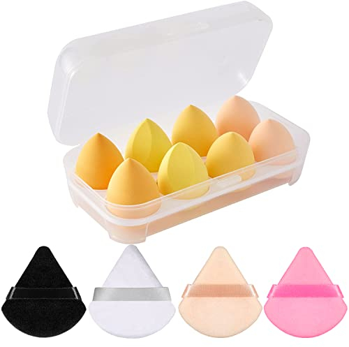 8 Stücke Make up Schwämme Set + 4 Stück Schwämmchen Gesicht Dreieck Make up Puderquaste, Nass und Trockengebrauch Make up Schwämmchen Für Flüssigkeiten, Puder, BB-Cremes und Sonnenschutzmittel
