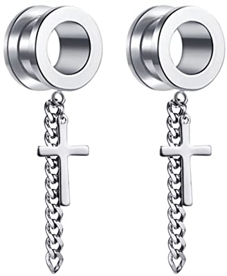 ANAZOZ Tunnel Ohrringe mit Anhänger 10mm, Tunnel ChirurgenstahlHerren 2 stück Plug Piercing Ohrringe Tunnel mit Baumelndem Kreuz
