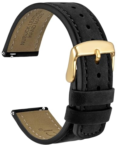 WOCCI 22mm Retro Leder Uhrenarmband für Herren und Damen, Ersatzarmband mit Goldene Schnalle (Schwarz)