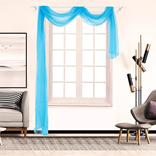 SCHOAL Voile Querbehang Transparenter Freihandbogen Uni Freihanddeko einfarbig Deko Gardinen Dekoschals Vorhang Wohnzimmer Gardinenschals 1 Stück HxB 90x400cm Blau #2