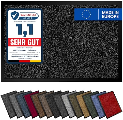 Gentle North Hochwertige Fußmatte schwarz 60x80 groß für Innen & Außen - Schmutzfangmatte rutschfest, waschbar & wetterfest - Fussmatte für Eingangsbereich & Aussenbereich - Läufer Flur dünn