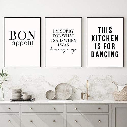 Kitchen Quote Bon Appetit Wanddekoration This Kitchen Is for Dancing Canvas Painting Prints Wall Art Posters Shop Cafe Room Decor 60x80cm-3Pieces Frameless