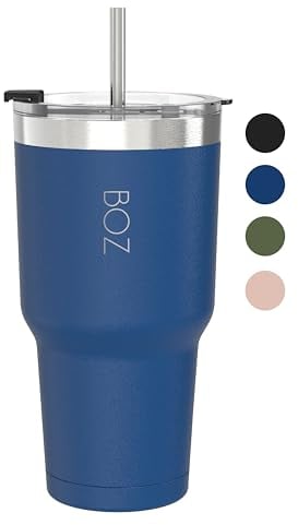 BOZ Tobuste - Tobuste Avec Couvercle Et Paille - Gobelets Isolés - Tasses Avec Couvercle Et Paille - Gobelet en Acier Inoxydable - Parfait Pour Les Boissons Chaudes Et Froides (900 ml, Bleu)