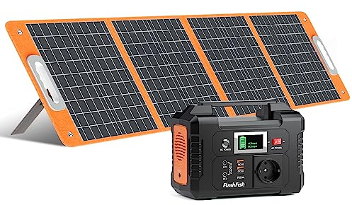 FlashFish 151Wh Powerstation mit Solarpanel 100W, 200W Solargenerator mit 1x 230V Europäische Steckdose, Solar Generator mit Camping Solaranlage Komplettset,Notstromaggregat für Handys,Laptop,Drohnen