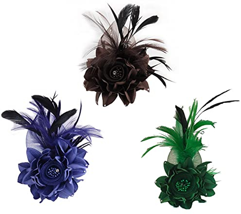 Broche Plume Vintage,MoreChioce Broches de Fleurs Fantaisie Broches pour Femmes Accessoires Vestimentaires Style Élégant Comme Cadeau pour Femme,Marron + Vert + Bleu