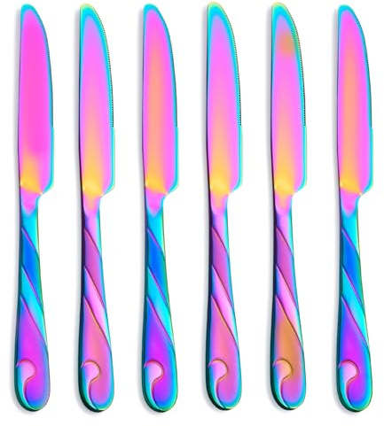 Seeshine Regenbogen Menümesser Set, 6-teilig Edelstahl Messer mit schimmerndem Regenbogenfinish, 23 cm (9,2 Zoll)