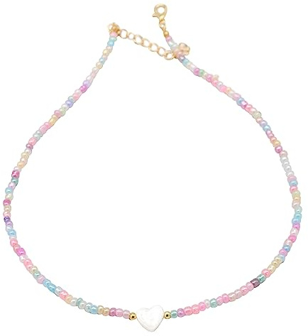 Bohemian-Herz-Halskette mit Muschelperlen, für Damen, Teenager, Mädchen, mehrlagige, bunte Perlenkette, Sommer, Strandschmuck