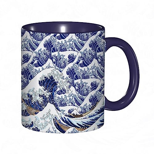 Mug porcelaine fineJaponais Vague Dessin Animé Océan Bateau De Pêche Nautique Splash Spray Aventure Thème Plage Matérie |Mug humour pour collègue, amis, copains, frères et soeurs |Mug original avec
