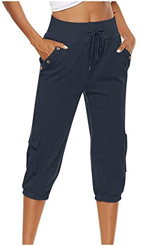 Sporthose Mit Taschen Yoga Hosen Damen Sommer Breitcord Hose Damen Schnittschutzhose Winter Outfit Damen Leggins 3/4 Damen Weiß Women Leggings Yogakleidung Frauen(Marine,3XL)