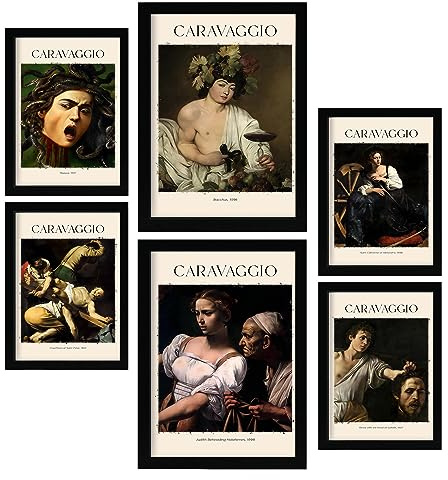 Nacnic Poster 6 set of Caravaggio Sammlung von Kunstwerken, Dekorative Bilder für Ihr Wohnzimmer, Schlafzimmer, Zuhause. Wandkunst-Drucke. A4 and A3