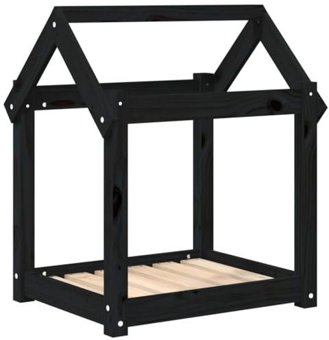 vidaXL Hundebett, Hundesofa mit Holzrahmen, Hundecouch für Hunde Katzen, Hundematratze Hundematte Welpenbett Haustierbett, Schwarz Massivholz Kiefer