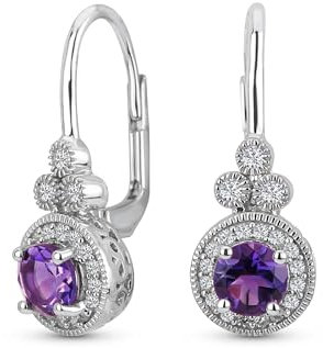 Orecchini A Goccia Solitario Con Cerchio Circolare Halo Ametista Viola In Stile Art Deco Nuziale Classico Per Donne In Argento Sterling .925