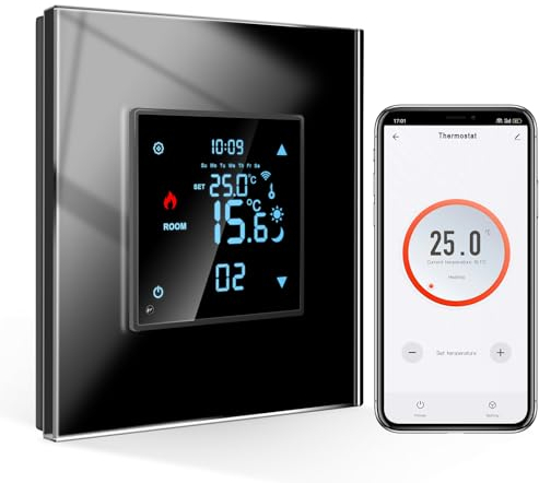 CNBINGO Termostato inteligente empotrado con cristal de cristal, WiFi, digital, compatible con Alexa Echo, Google Assistant, 16 A, color negro