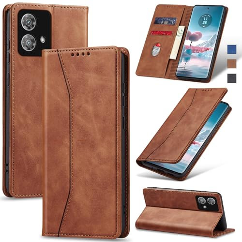 Jasonyu Cover per Motorola Edge 40 Neo Flip Custodia in Pelle PU, Cover a Libro Portafoglio, Funzione Supporto, Magnetica, Slot Schede, TPU Bumper Caso Custodia (Marrone)