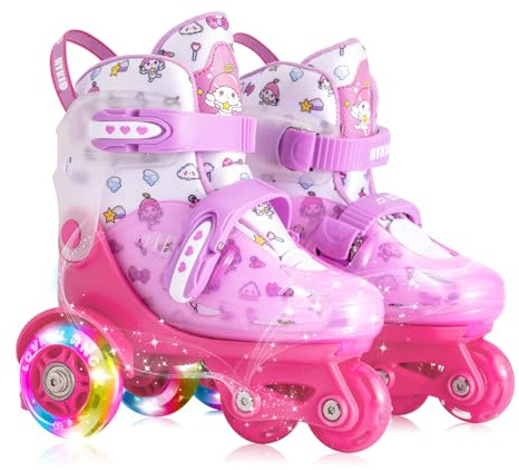 Rollschuhe Kinder,4 verstellbare Größen,Stabile und Sichere 3-Punkt-Konstruktion,Mädchen-Rollschuhe für Anfänger mit atmungsaktivem Obermaterial,Leicht und Lustig