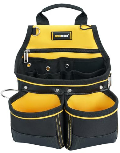 MELOTOUGH Carpenter Tool Pouch with 10 Pockets,Electrician,Framer Belt Bag,with Belt Clip,Tool Belt Pouch with Hammer Holder for Roofers,Constructors,Handyman,Electrician