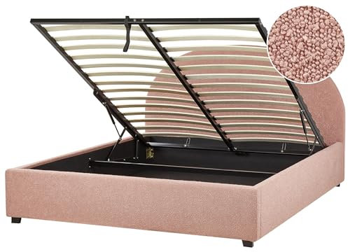 Letto minimalista contenitore con ottomana EU 160 x 200 cm Boucle rosa