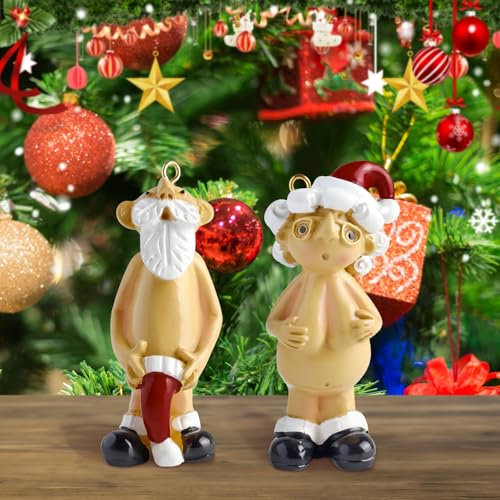 Yiran 2pcs Weihnachtsmann Freche Lustige Santa Ornament Dekorationen,5CM Santa Ornament Nackte Santa Hängende Anhänger für Zuhause,Neujahr,Baum Dekor Ornaments Party Geschenke