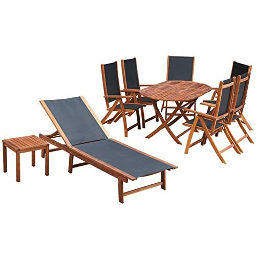 Juroupi 9-TLG. Garten-Essgruppe Gartentisch Mit StüHlen Gartengarnitur Set Sitzgarnitur Garten mit Auflagen Massivholz Akazie