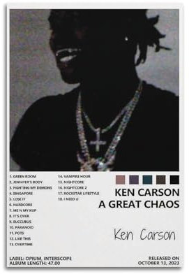 QINGYANG A Great Chaos Ken Carson Albumcover-Poster, HD-Druck, Raum, ästhetische Kunst, Musikposter, Lebensbild, Schlafzimmer, Wanddekoration, Kunst, 20 x 30 cm, ungerahmt, 18