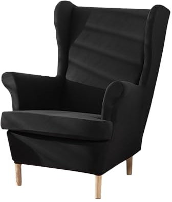 XINGYUEXUAN Ohrensessel Schonbezüge 2 Stück Stretch Flügel Stuhl Abdeckungen mit Armen Solid Farbe Flügel zurück Sessel Sofa Abdeckungen mit elastischen Boden für Wohnzimmer Schlafzimmer (schwarz)