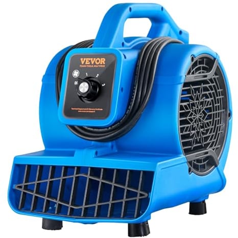 VEVOR Ventilatore Pavimento 1360 Giri/min Ventilatore per Asciuga Moquette Portatile 16,99 m³/min 4 Angoli di Soffio 3 Impostazioni di Velocità per Impianti Idraulici Domestici Commerciali di Pulizia