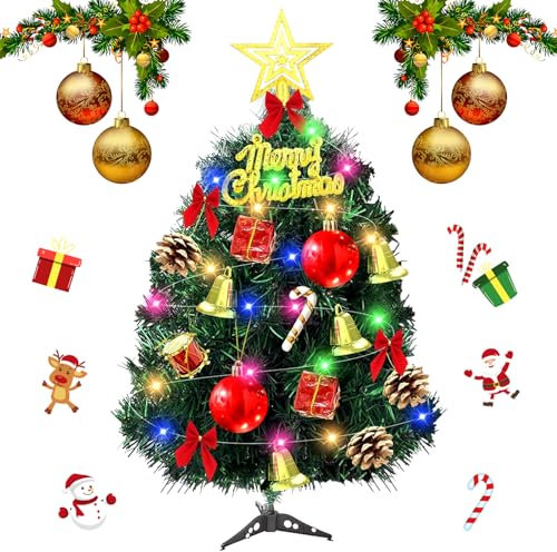 Mini Árbol de Navidad Artificial de 30 cm con Adornos - Decoración Pequeña para Escritorio, Mesa, Oficina