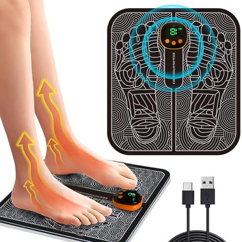 EMS Fußmassagegerät, Neueste Fußmassagegerät Elektrisch, Muskelschmerzlinderung, 8 Modi und 19 Intensitäten, Faltbares und Tragbares Elektrisches Fußmassagegerät zur Durchblutungs