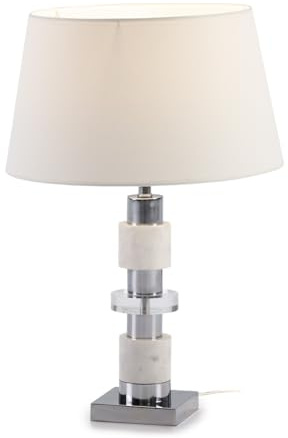 LAMPARA SOBREMESA SIN PANTALLA 13X13X40 METACRILATO/MARMOL BLANCO/METAL PLATEADO