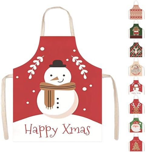 POPOYU Delantal de Navidad Unisex en Lino Impermeable para Adultos, Diseño de Muñeco de Nieve para Fiesta, Nochebuena, Cocina y Restaurante